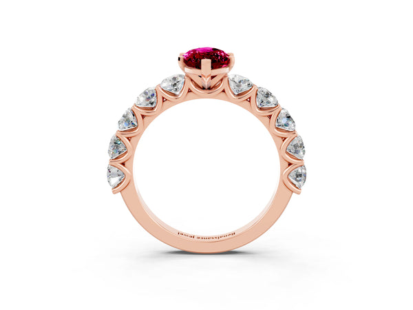 Rose gold Marquise Cut Garnet Prong Setting with Side Stones on a Pave Band