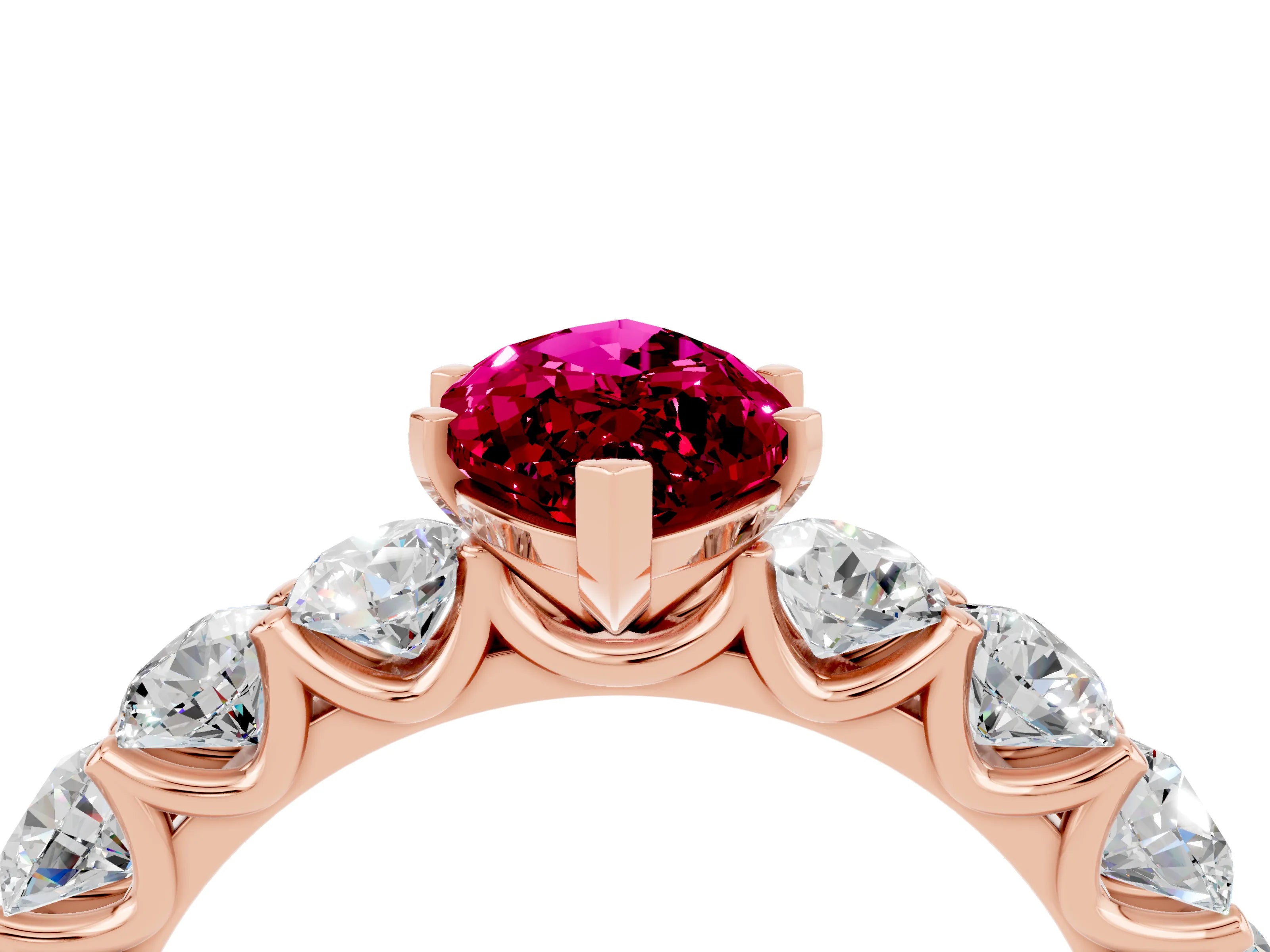 Rose gold Marquise Cut Garnet Prong Setting with Side Stones on a Pave Band_4