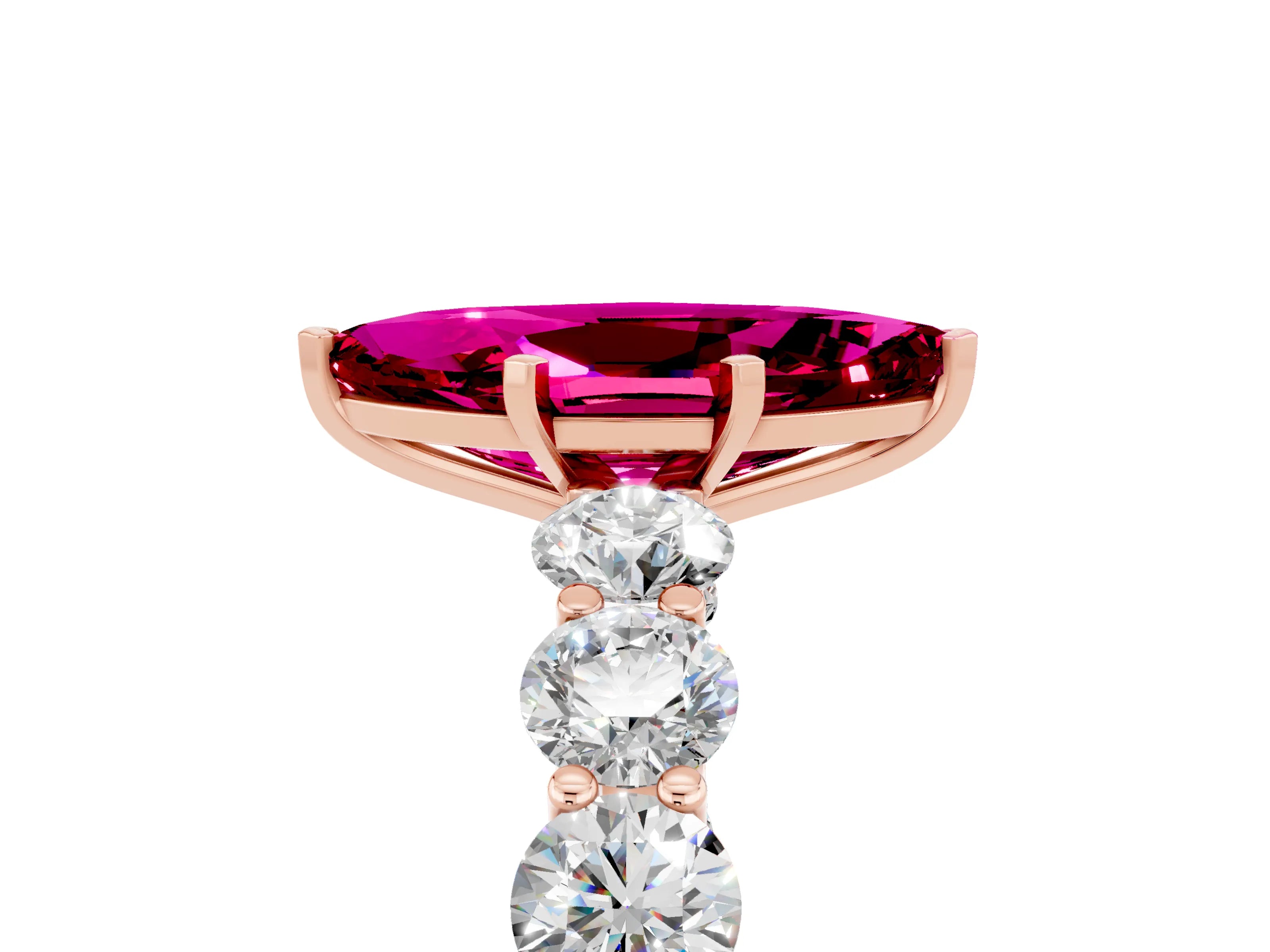 Rose gold Marquise Cut Garnet Prong Setting with Side Stones on a Pave Band_5