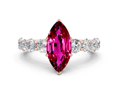 Rose gold Marquise Cut Garnet Prong Setting with Side Stones on a Pave Band