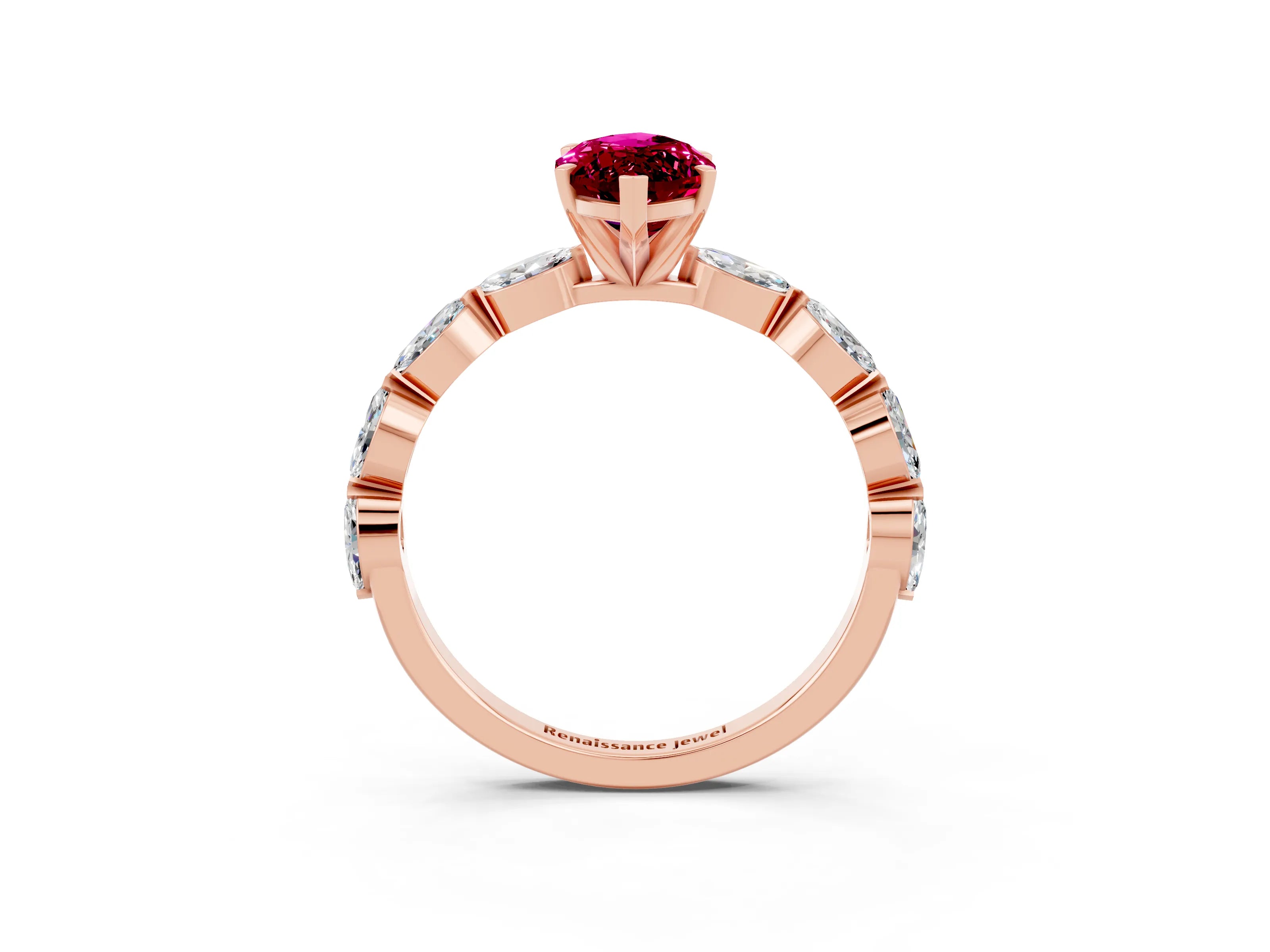 Rose gold Marquise Cut Garnet Ring with Marquise Side Stones and Prong Setting_3