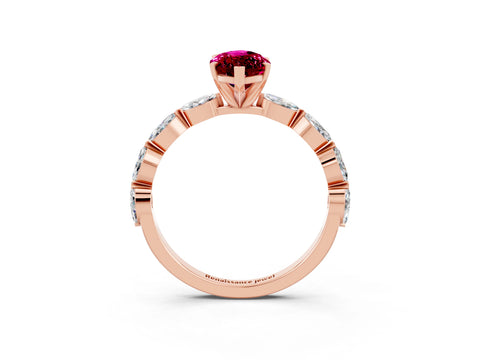 Rose gold Marquise Cut Garnet Ring with Marquise Side Stones and Prong Setting_3