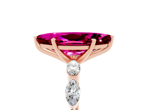 Rose gold Marquise Cut Garnet Ring with Marquise Side Stones and Prong Setting_5