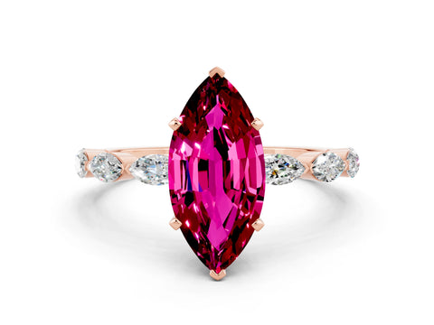 Rose gold Marquise Cut Garnet Ring with Marquise Side Stones and Prong Setting