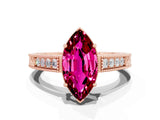 Rose gold Marquise Cut Garnet Ring with Milgrain Pavé Band and Four-Prong Setting_12