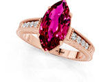 Rose gold Marquise Cut Garnet Ring with Milgrain Pavé Band and Four-Prong Setting_13
