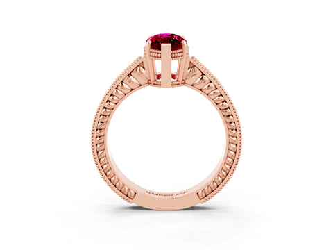 Rose gold Marquise Cut Garnet Ring with Milgrain Pavé Band and Four-Prong Setting_15