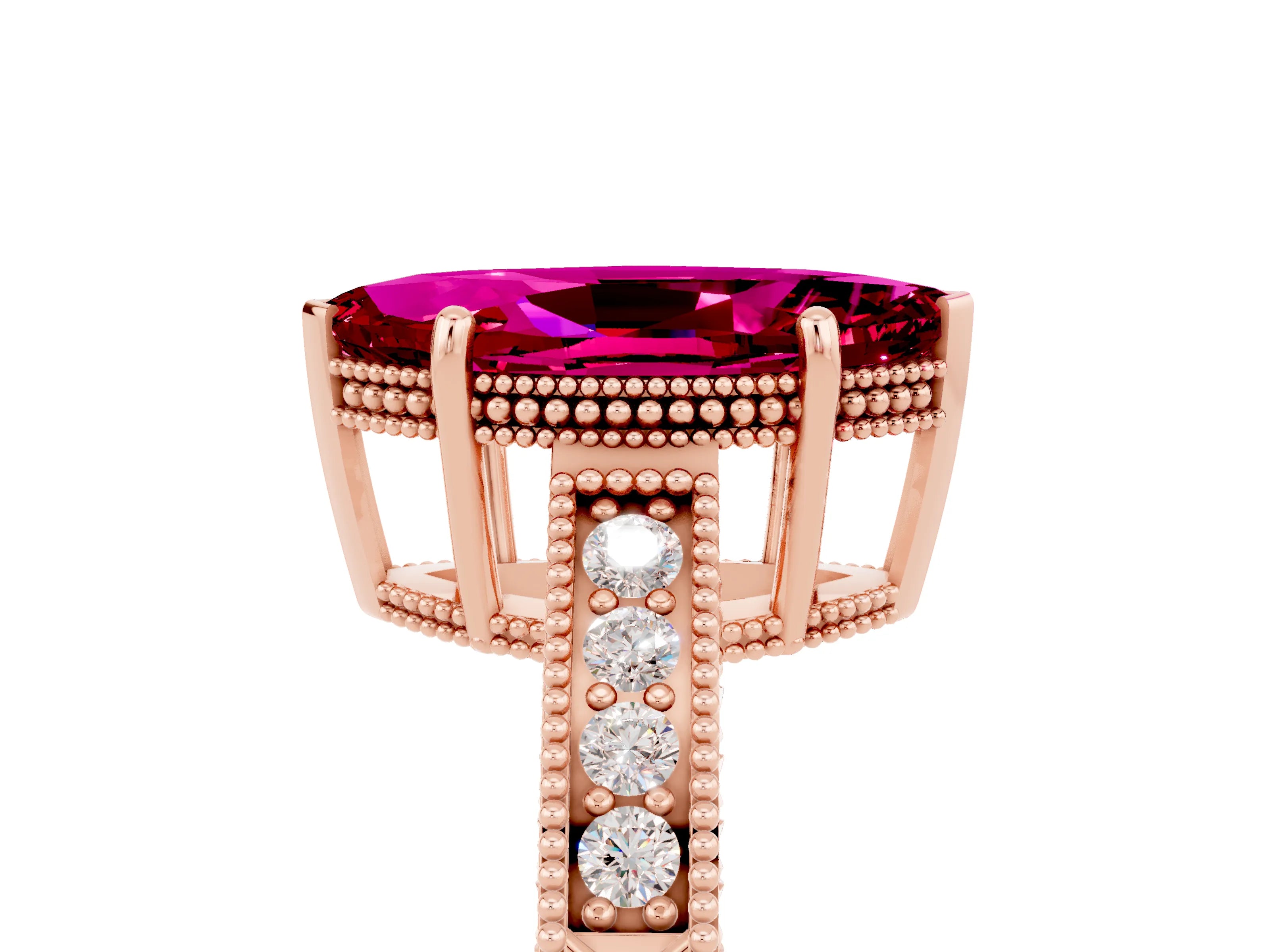 Rose gold Marquise Cut Garnet Ring with Milgrain Pavé Band and Four-Prong Setting_17