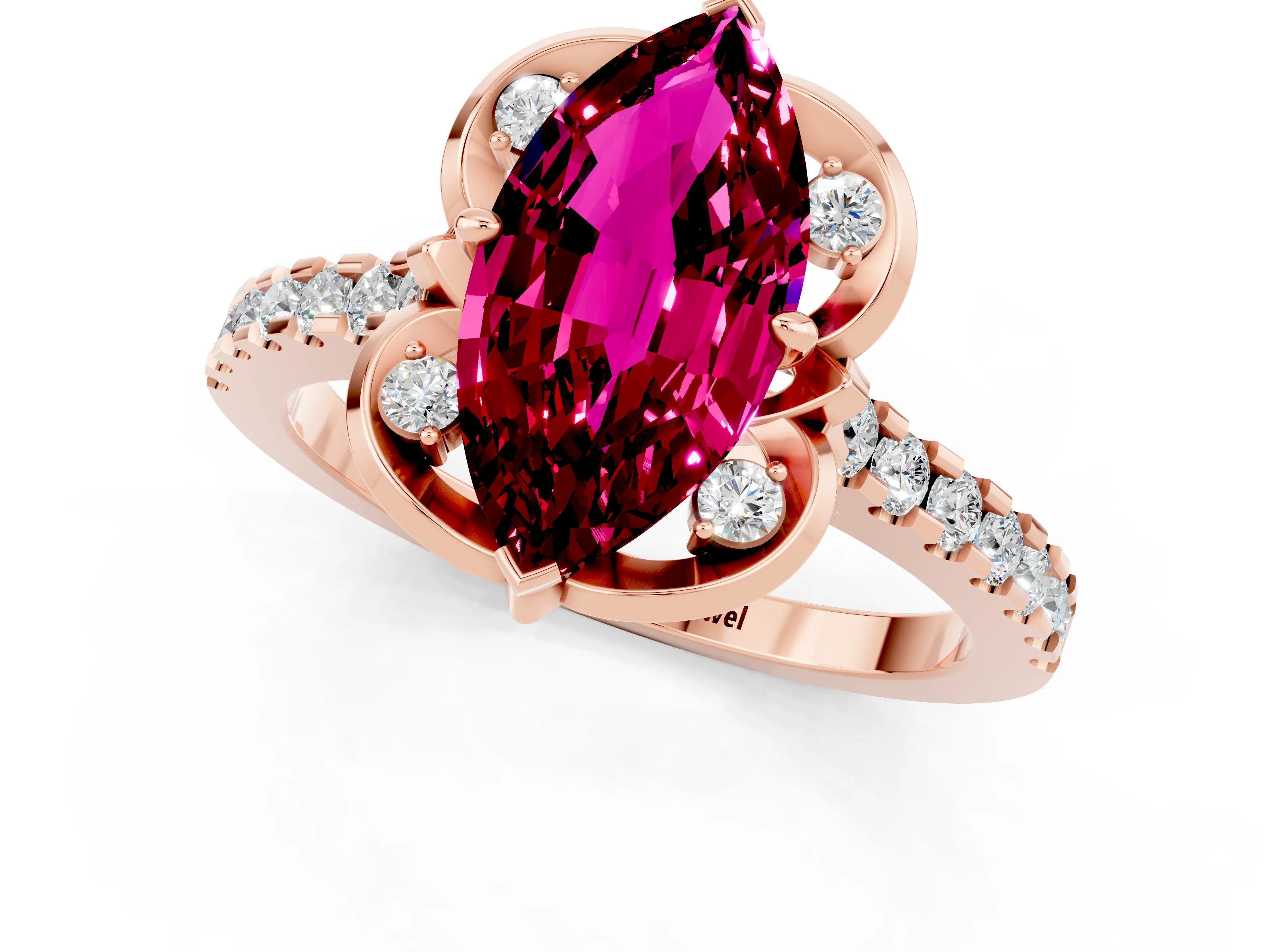 Rose gold Marquise Cut Garnet Ring with Pavé Band and Floral Prong Setting_1