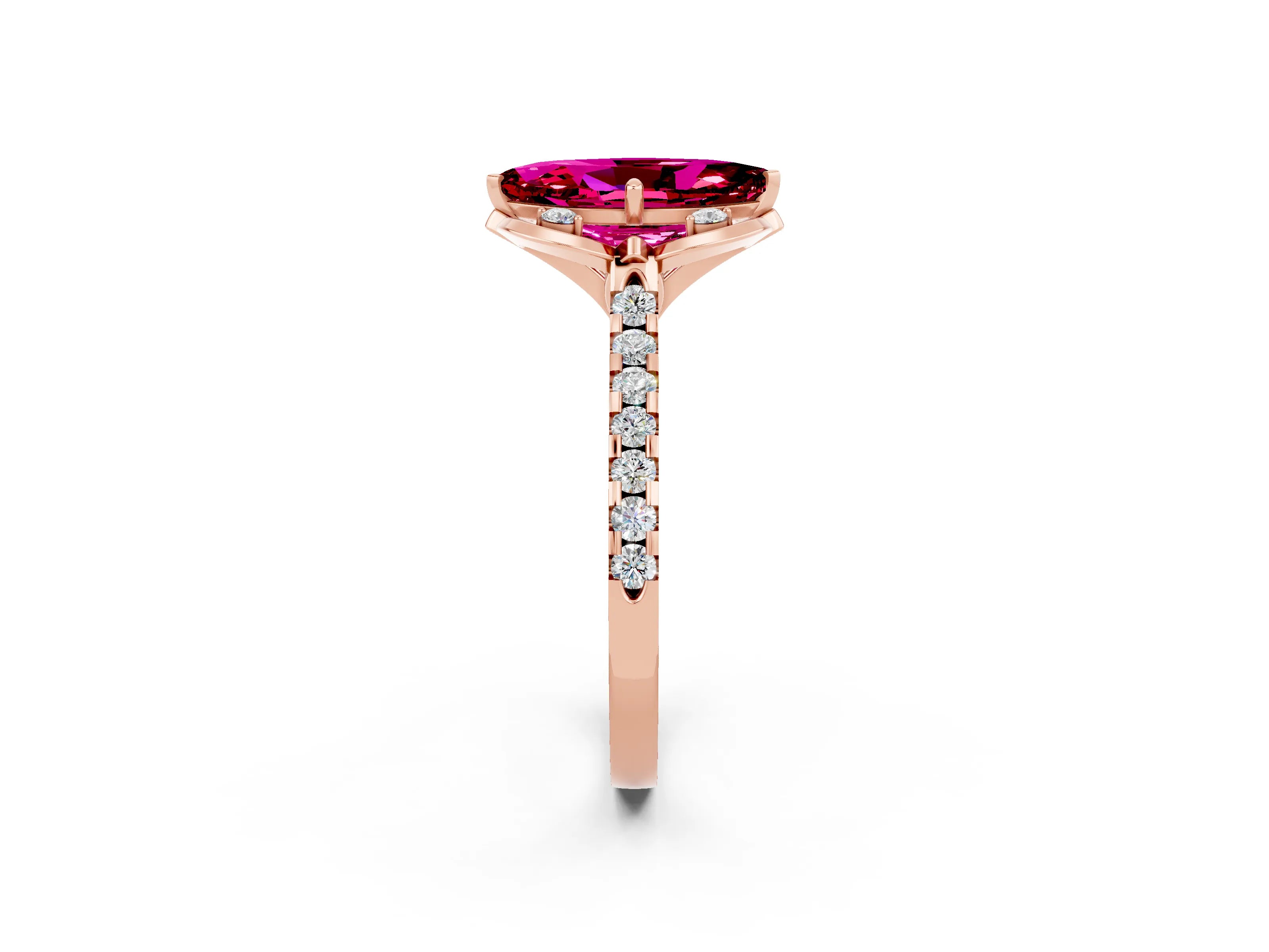 Rose gold Marquise Cut Garnet Ring with Pavé Band and Floral Prong Setting_2