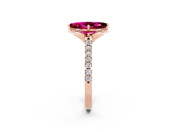 Rose gold Marquise Cut Garnet Ring with Pavé Band and Floral Prong Setting