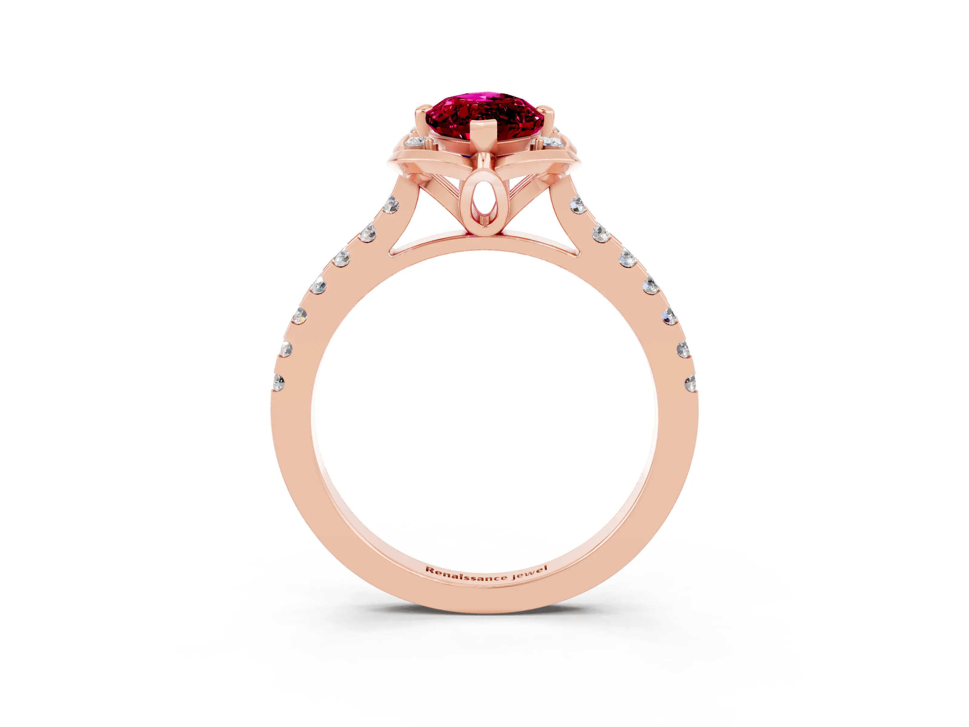 Rose gold Marquise Cut Garnet Ring with Pavé Band and Floral Prong Setting_3