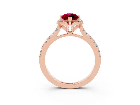 Rose gold Marquise Cut Garnet Ring with Pavé Band and Floral Prong Setting_3