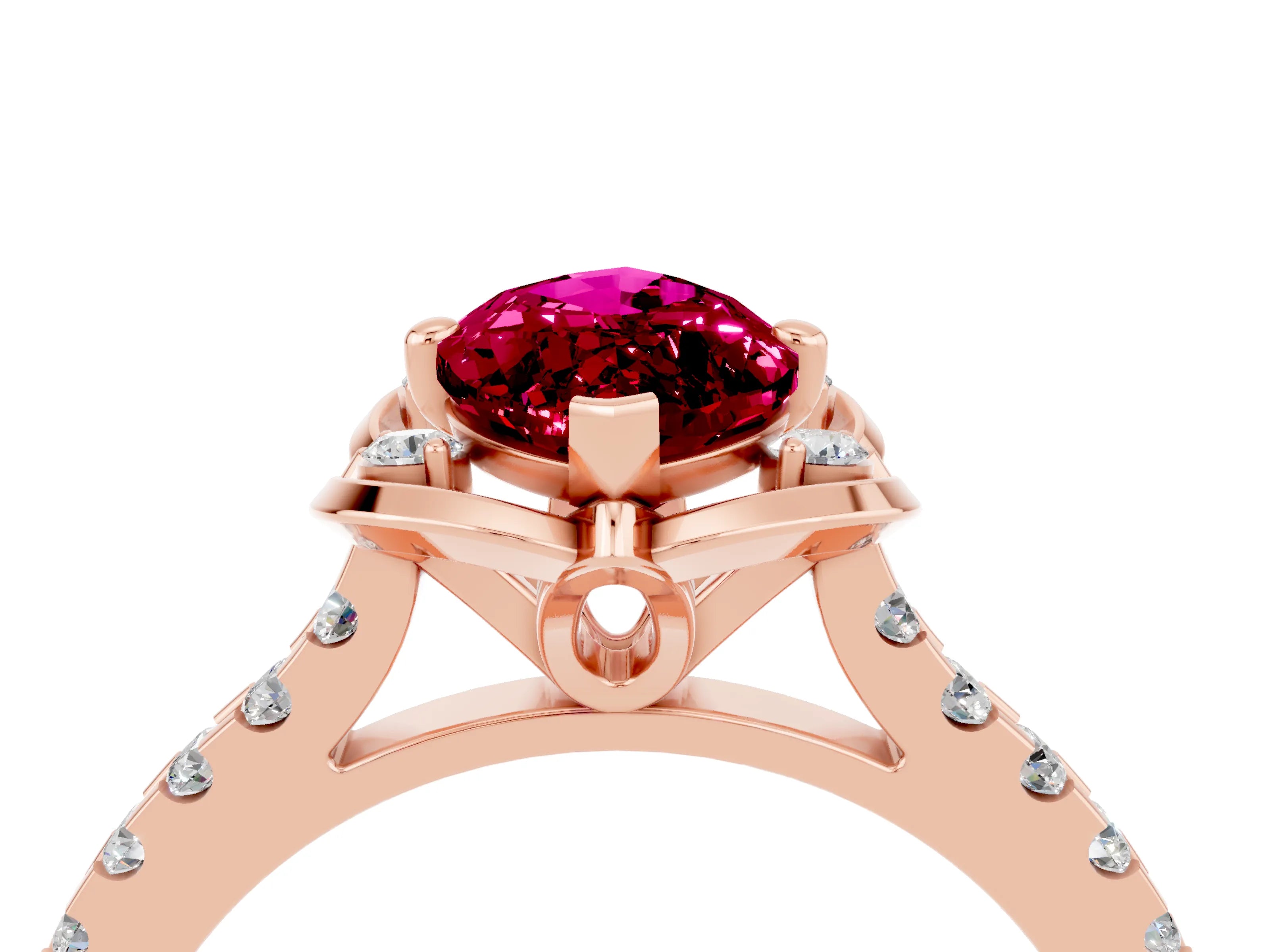 Rose gold Marquise Cut Garnet Ring with Pavé Band and Floral Prong Setting_4
