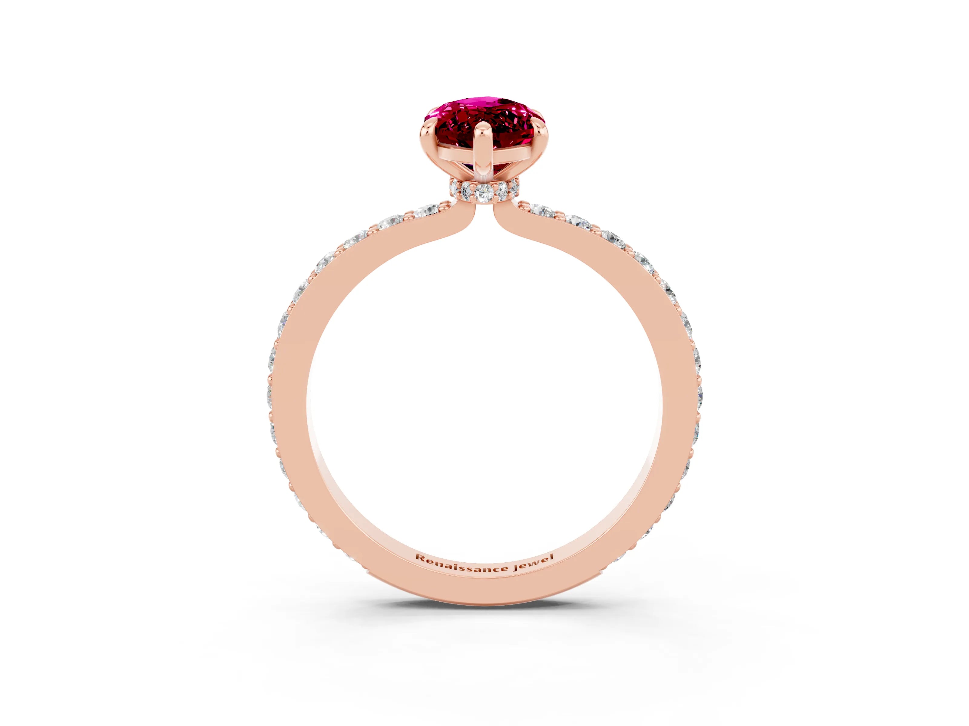 Rose gold Marquise Cut Garnet Ring with Pavé Band and Four-Prong Setting_3