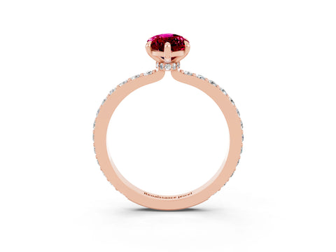 Rose gold Marquise Cut Garnet Ring with Pavé Band and Four-Prong Setting_3