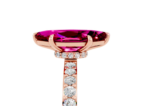 Rose gold Marquise Cut Garnet Ring with Pavé Band and Four-Prong Setting_5