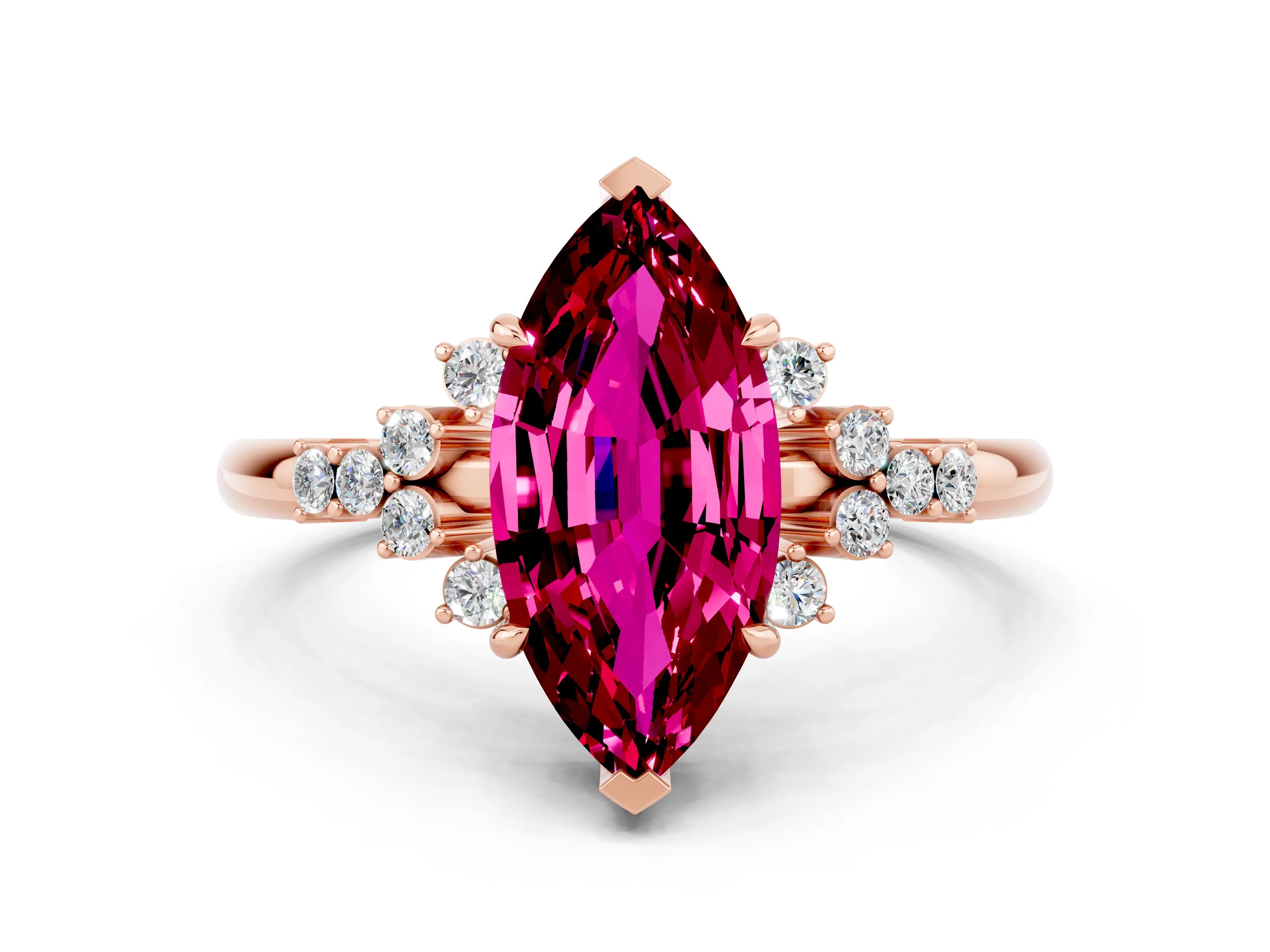 Rose gold Marquise Cut Garnet Ring with Side Stones and Four-Prong Setting_36