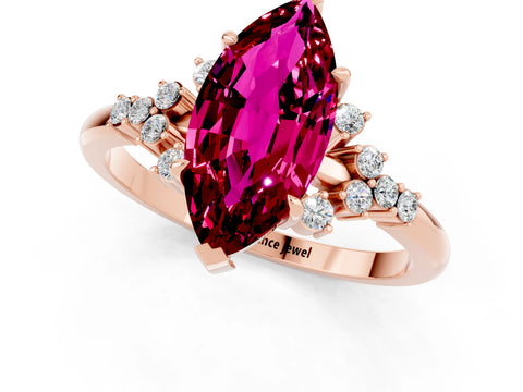 Rose gold Marquise Cut Garnet Ring with Side Stones and Four-Prong Setting_37