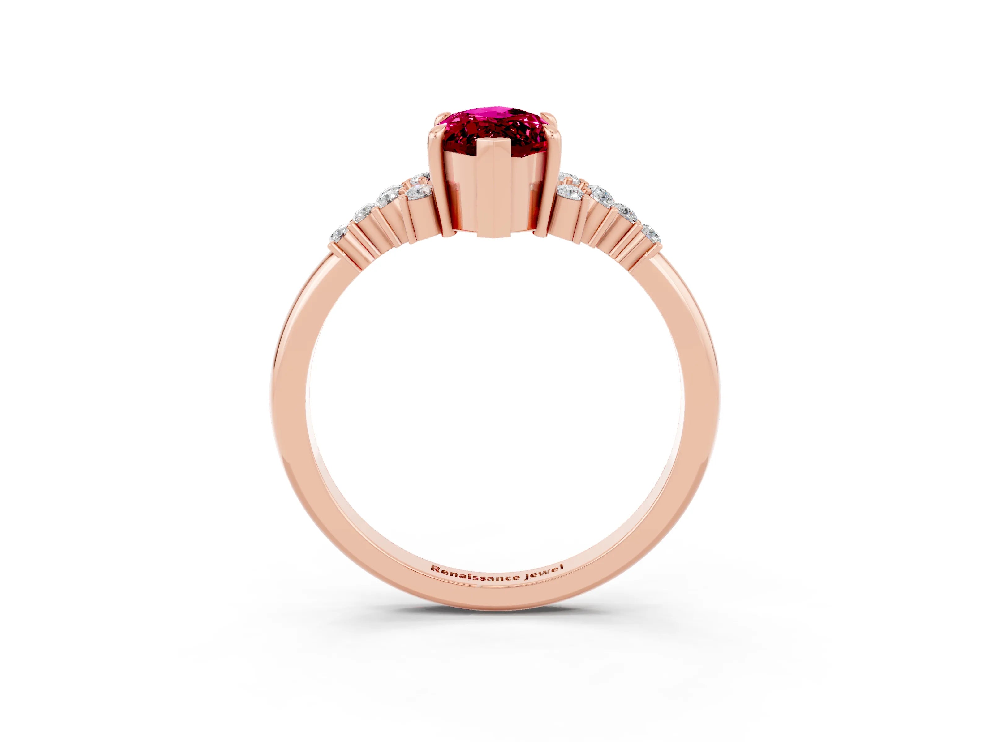 Rose gold Marquise Cut Garnet Ring with Side Stones and Four-Prong Setting_39