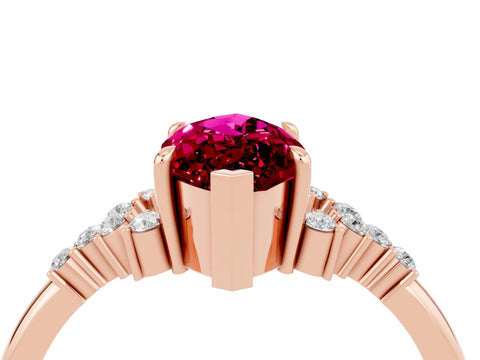 Rose gold Marquise Cut Garnet Ring with Side Stones and Four-Prong Setting_40