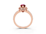 Rose gold Marquise Cut Garnet Scalloped Halo Engagement Ring with Round Shared Prong Band_15