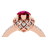 Rose gold Marquise Cut Garnet Scalloped Halo Engagement Ring with Round Shared Prong Band_16