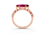 Rose gold Marquise Cut Garnet Scattered Round Accent Ring with Prong Setting_15