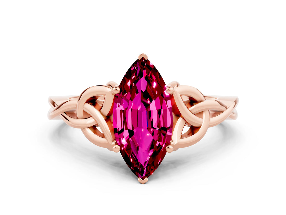 Rose gold Marquise Cut Garnet Solitaire Celtic Knot Ring with Four-Prong Setting_12