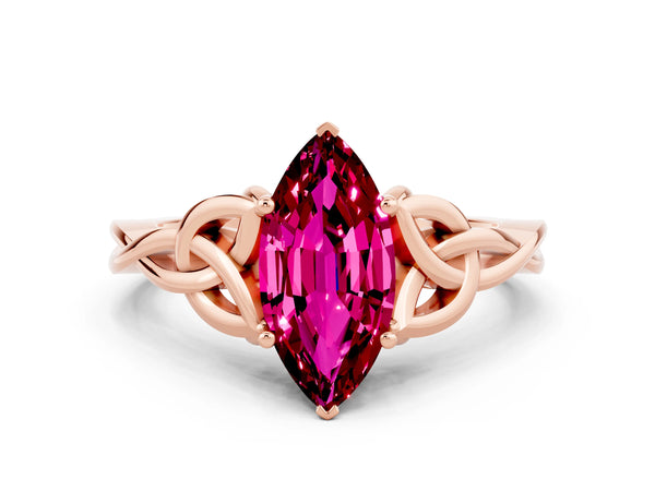 Rose gold Marquise Cut Garnet Solitaire Celtic Knot Ring with Four-Prong Setting