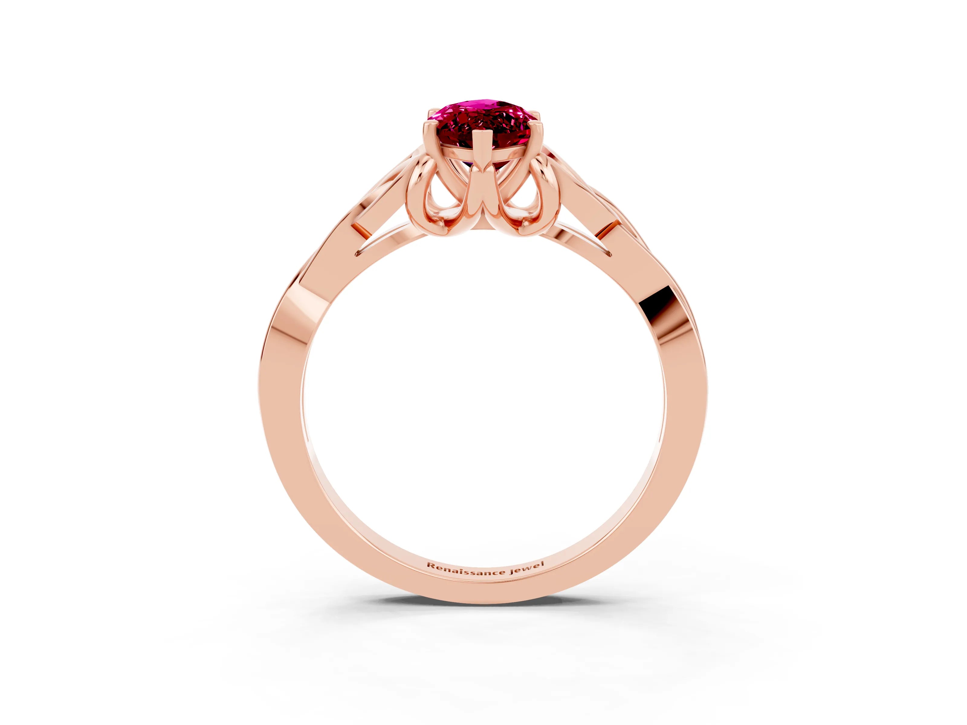 Rose gold Marquise Cut Garnet Solitaire Celtic Knot Ring with Four-Prong Setting_15