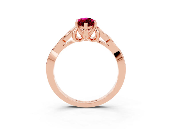 Rose gold Marquise Cut Garnet Solitaire Celtic Knot Ring with Four-Prong Setting
