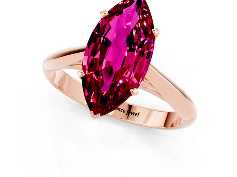 Rose gold Marquise Cut Garnet Solitaire Engagement Ring with Cathedral Setting and Four-Prong Mount_13