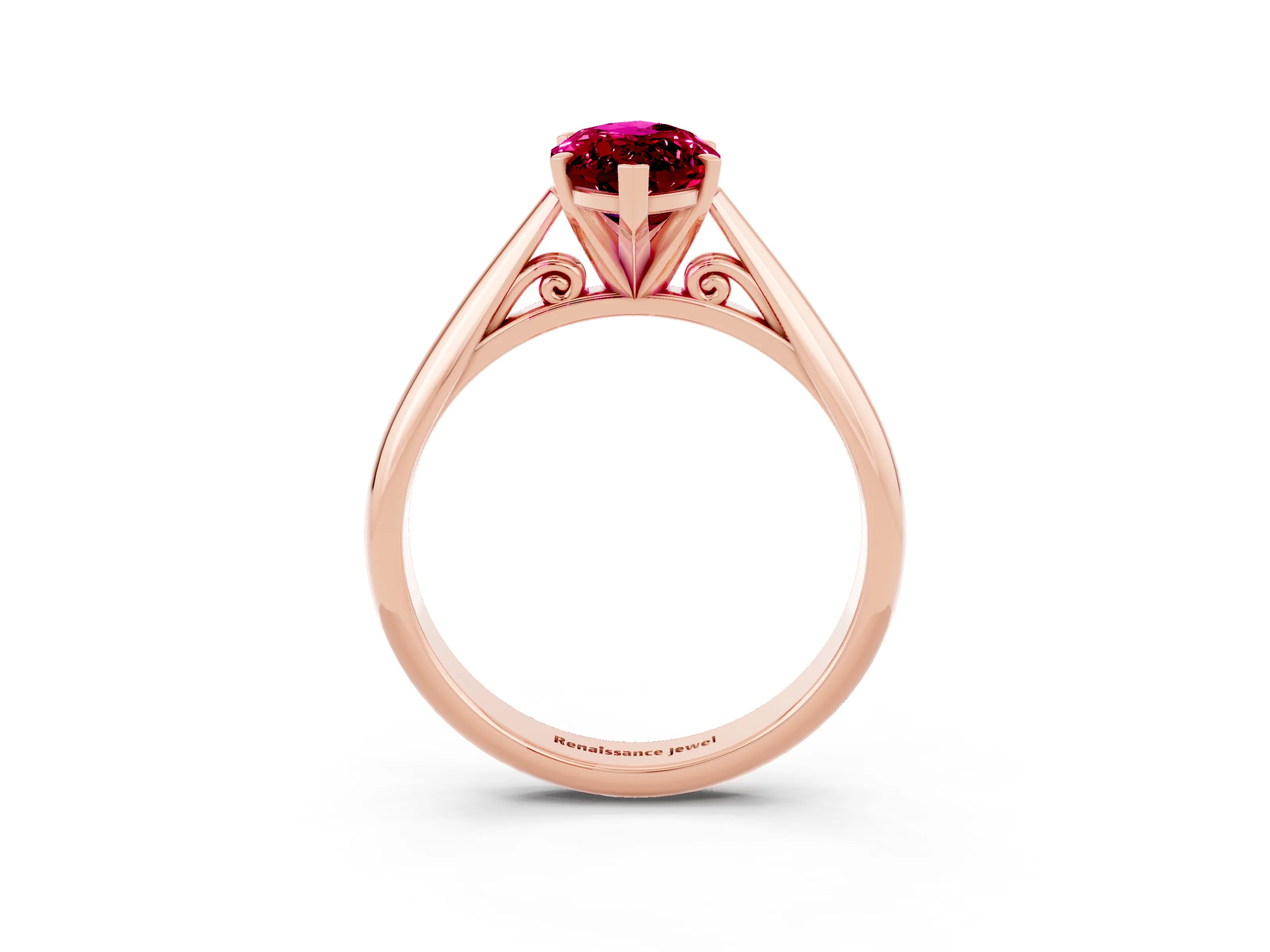 Rose gold Marquise Cut Garnet Solitaire Engagement Ring with Cathedral Setting and Four-Prong Mount_15