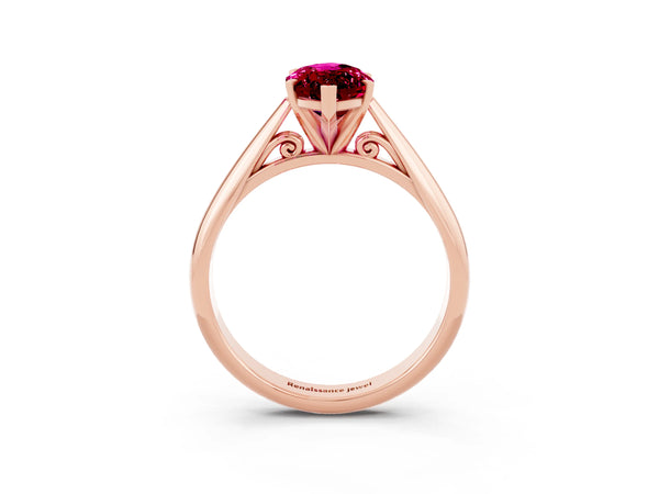Rose gold Marquise Cut Garnet Solitaire Engagement Ring with Cathedral Setting and Four-Prong Mount