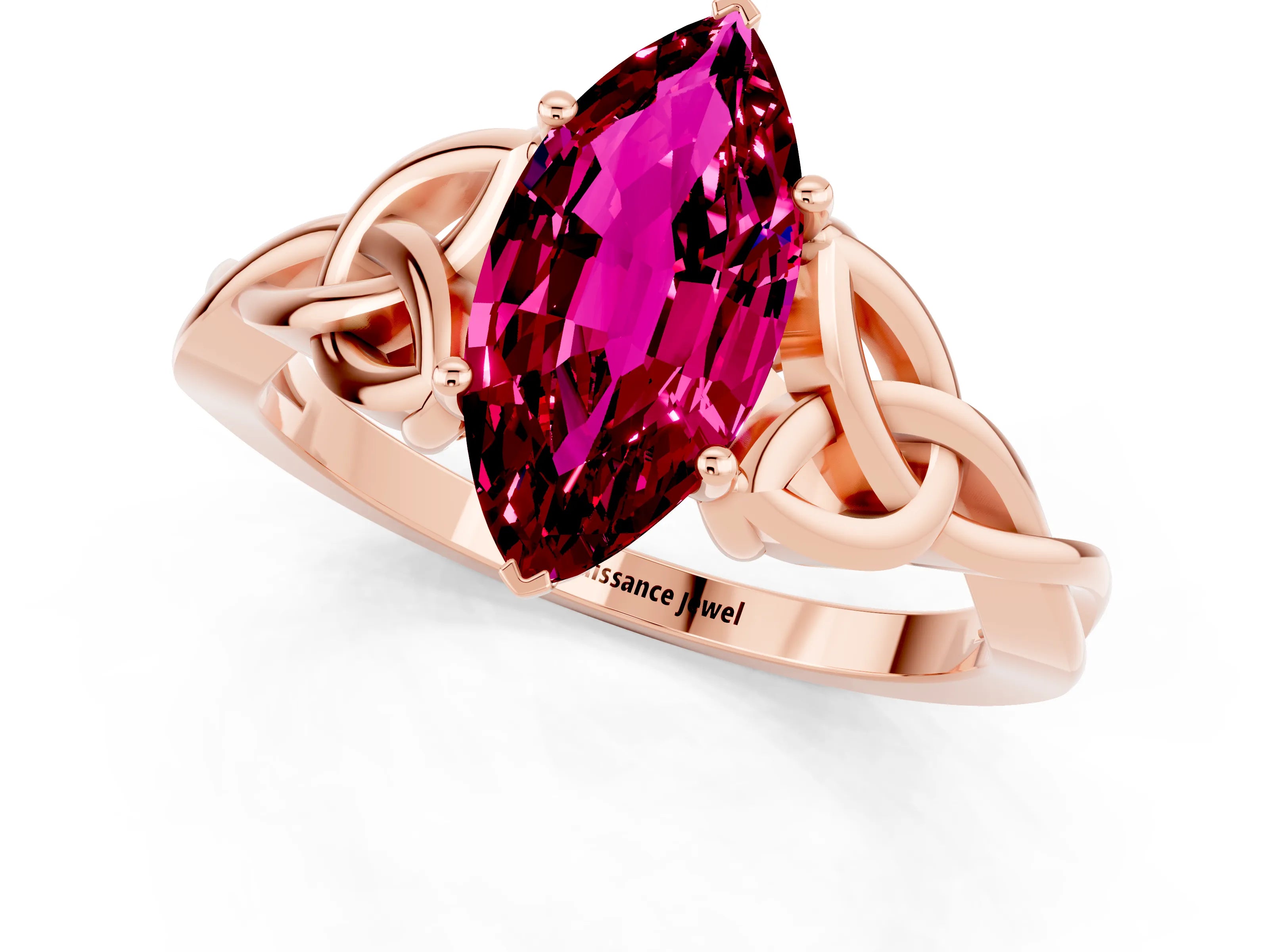 Rose gold Marquise Cut Garnet Solitaire Engagement Ring with Celtic Knot Band and Four-Prong Setting_1
