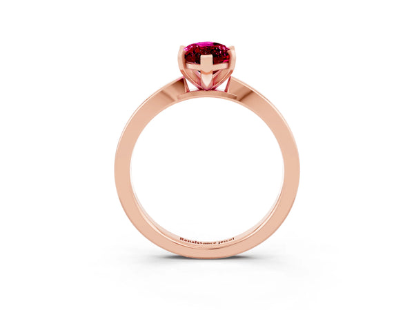 Rose gold Marquise Cut Garnet Solitaire Engagement Ring with Classic Band and Four-Prong Setting