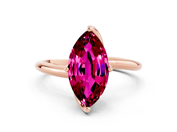 Rose gold Marquise Cut Garnet Solitaire Engagement Ring with Four-Prong Setting and Classic Band