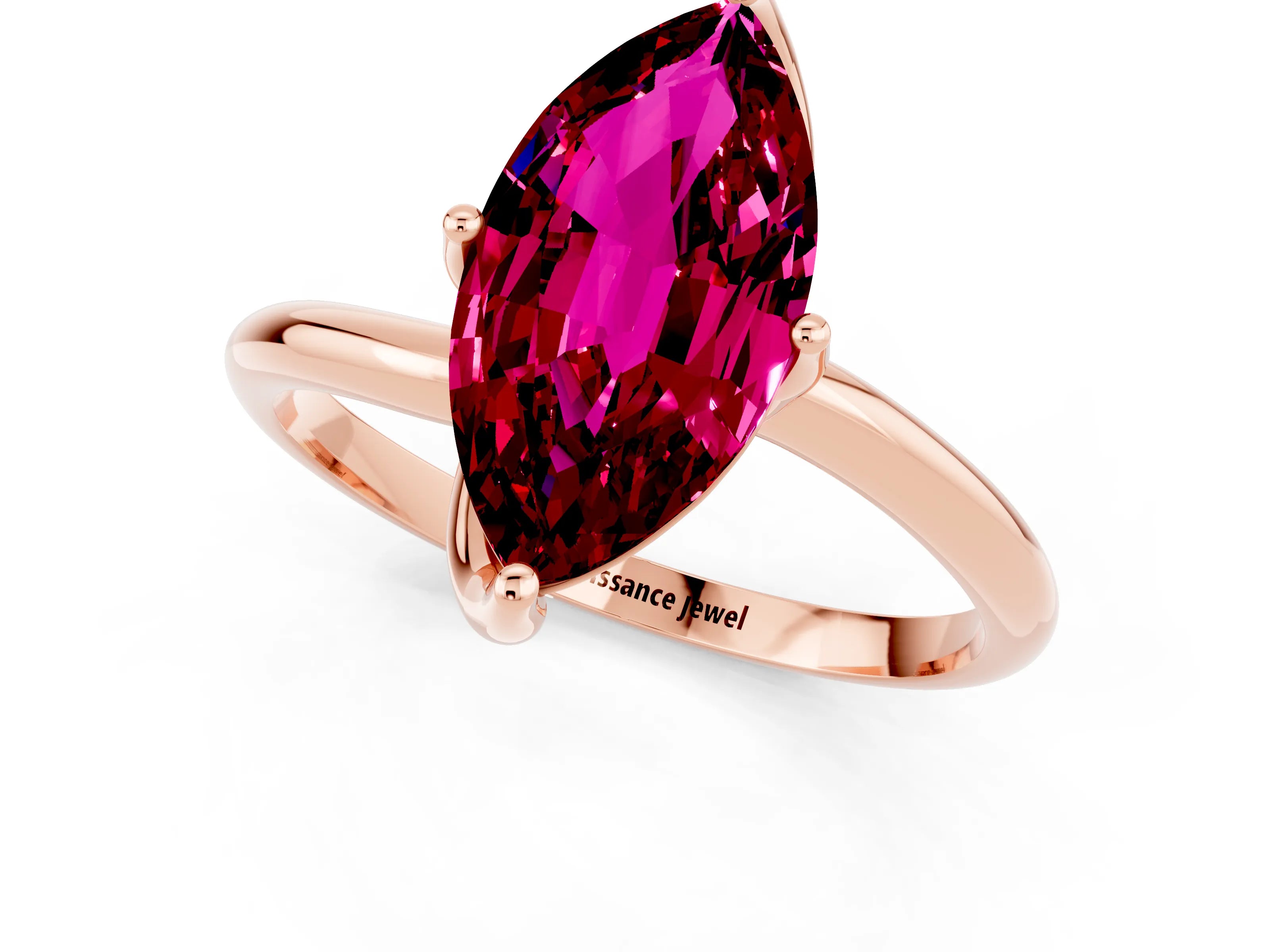 Rose gold Marquise Cut Garnet Solitaire Engagement Ring with Four-Prong Setting and Classic Band_13