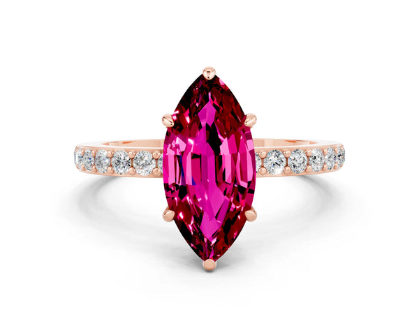 Rose gold Marquise Cut Garnet Solitaire Engagement Ring with Pavé Band and Four-Prong Setting