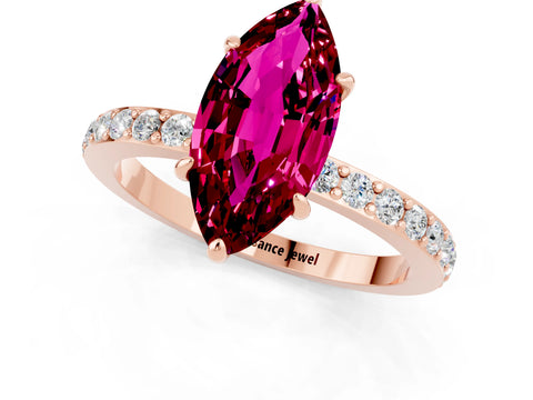 Rose gold Marquise Cut Garnet Solitaire Engagement Ring with Pavé Band and Four-Prong Setting_1