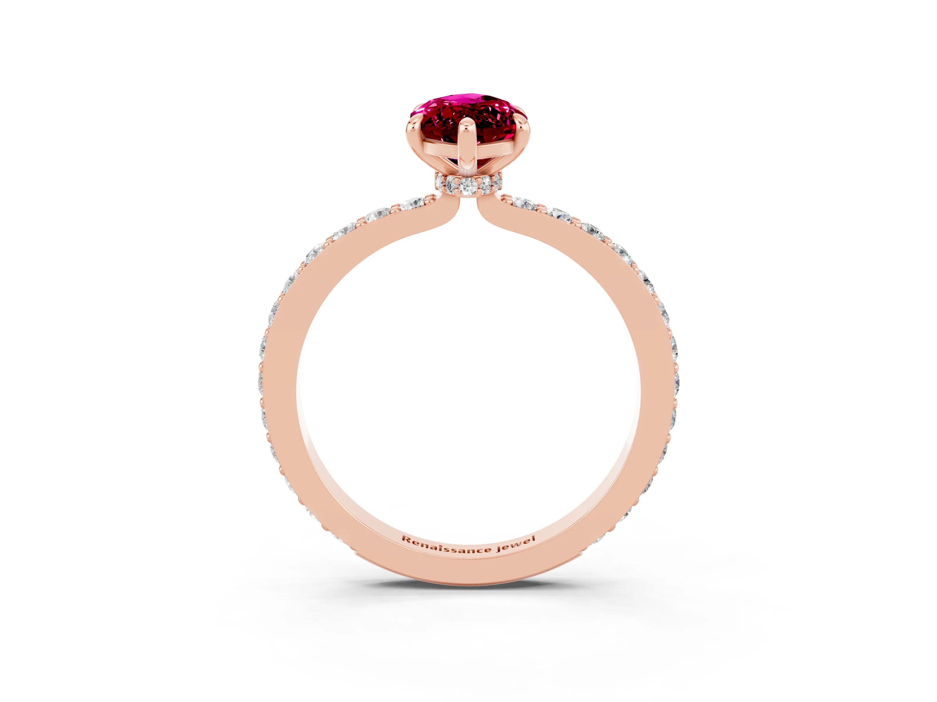 Rose gold Marquise Cut Garnet Solitaire Engagement Ring with Pavé Band and Four-Prong Setting_3
