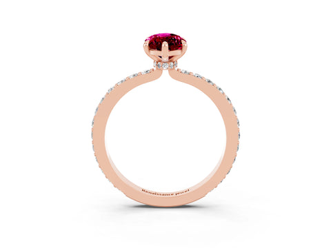 Rose gold Marquise Cut Garnet Solitaire Engagement Ring with Pavé Band and Four-Prong Setting_3