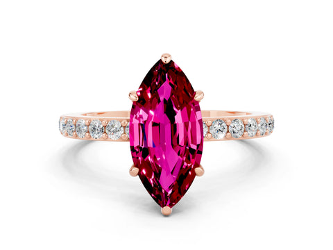 Rose gold Marquise Cut Garnet Solitaire Engagement Ring with Pavé Band and Four-Prong Setting