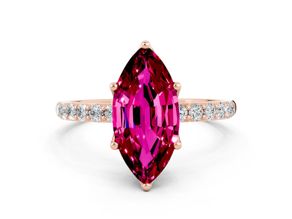 Rose gold Marquise Cut Garnet Solitaire Engagement Ring with Round  Pavé Band and Prong Setting