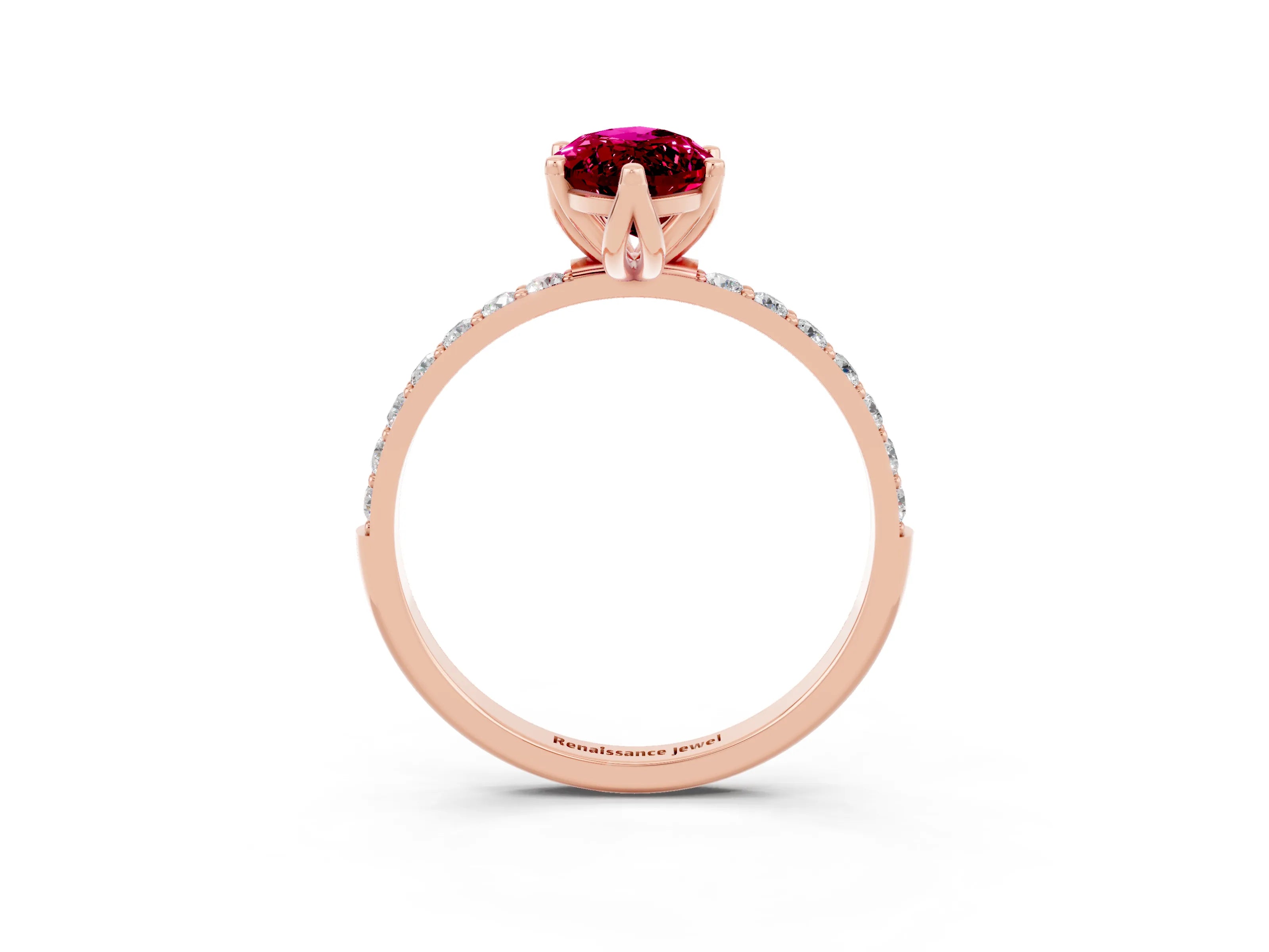 Rose gold Marquise Cut Garnet Solitaire Engagement Ring with Pavé Band and Prong Setting_3