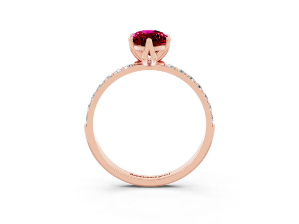 Rose gold Marquise Cut Garnet Solitaire Engagement Ring with Round  Pavé Band and Prong Setting