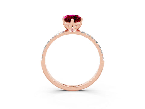 Rose gold Marquise Cut Garnet Solitaire Engagement Ring with Pavé Band and Prong Setting_3