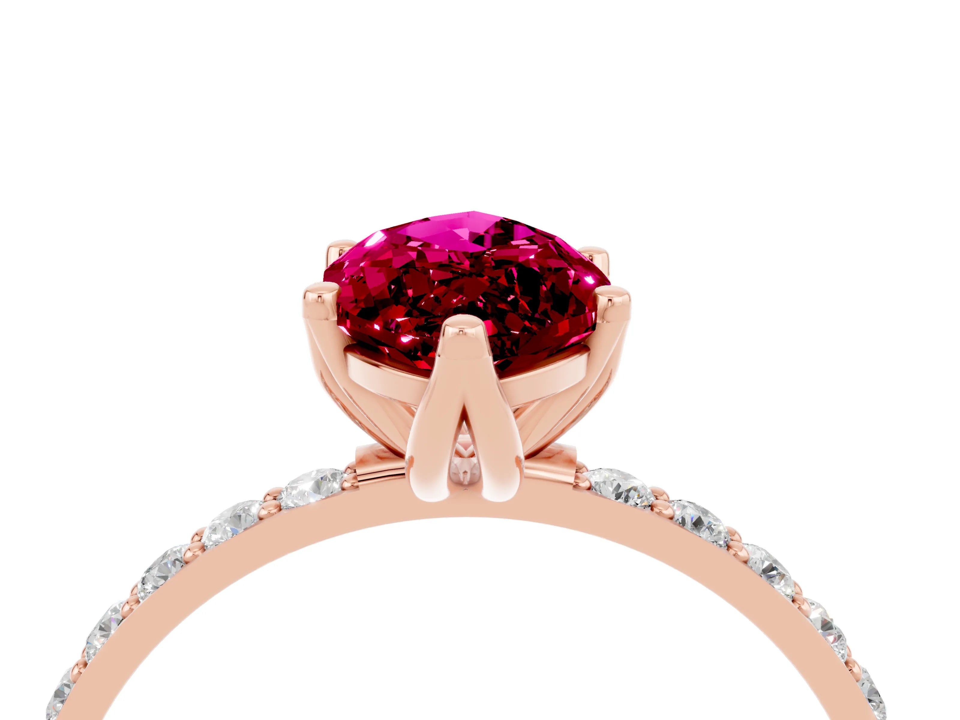 Rose gold Marquise Cut Garnet Solitaire Engagement Ring with Pavé Band and Prong Setting_4
