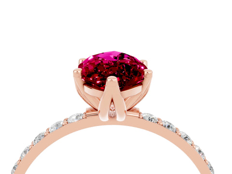 Rose gold Marquise Cut Garnet Solitaire Engagement Ring with Pavé Band and Prong Setting_4
